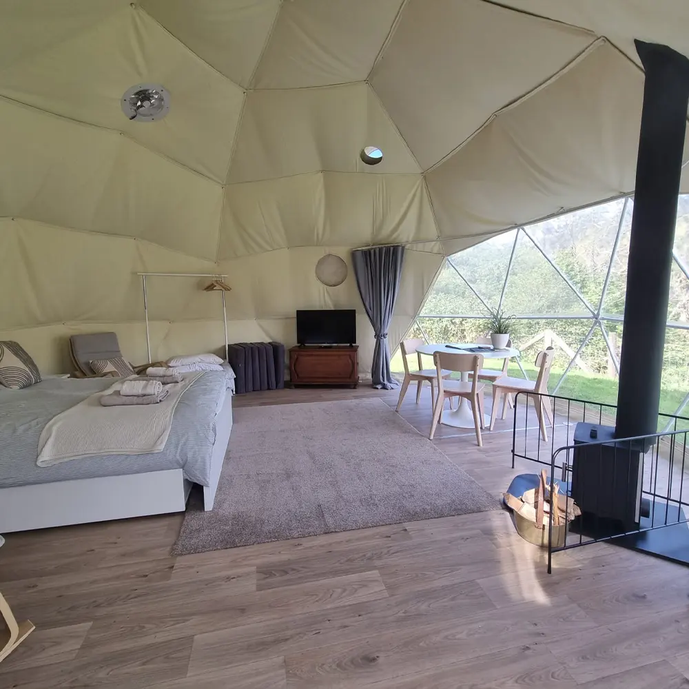 inside Lloer dome with log burner